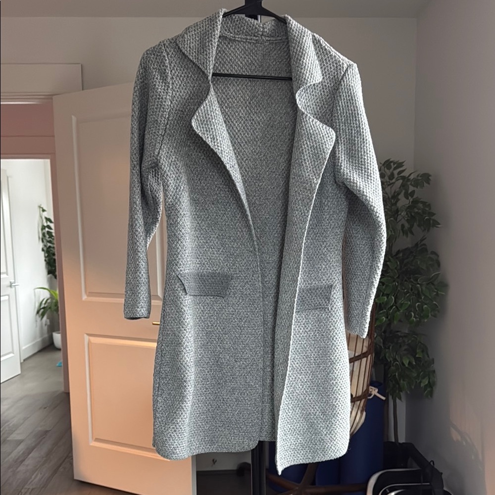 Gray Knit Open Front Cardigan